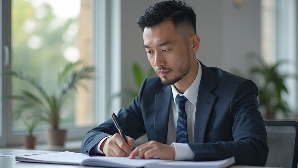 Успешный профессионал работает в современном офисе Алматы или Нур-Султана, сосредоточен на важных задачах