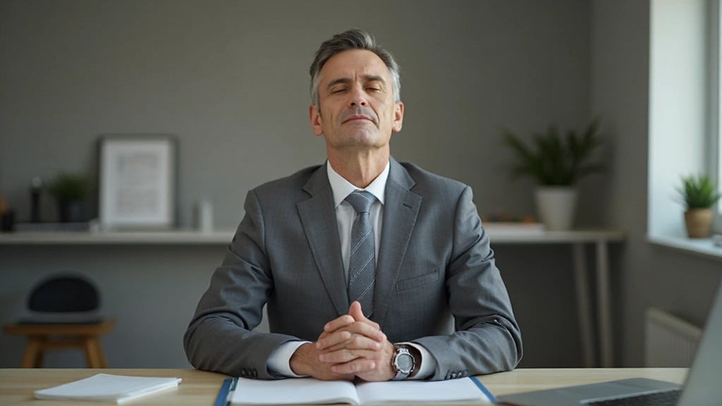 Профессионал берет перерыв и медитирует в спокойной офисной среде